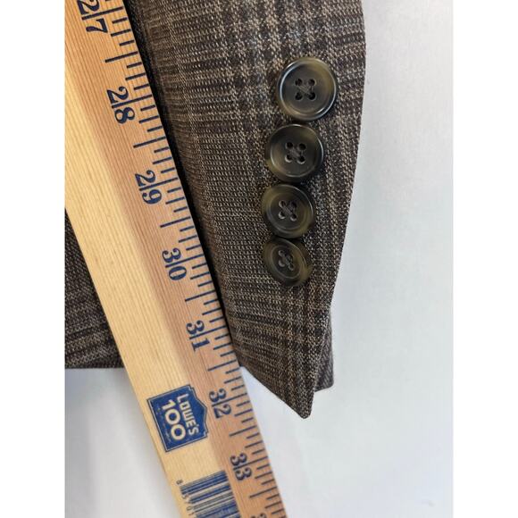 Pronto Uomo Platinum Men's Size 48L Tan Plaid 100% Wool 2 Button Blazer - Picture 5 of 7